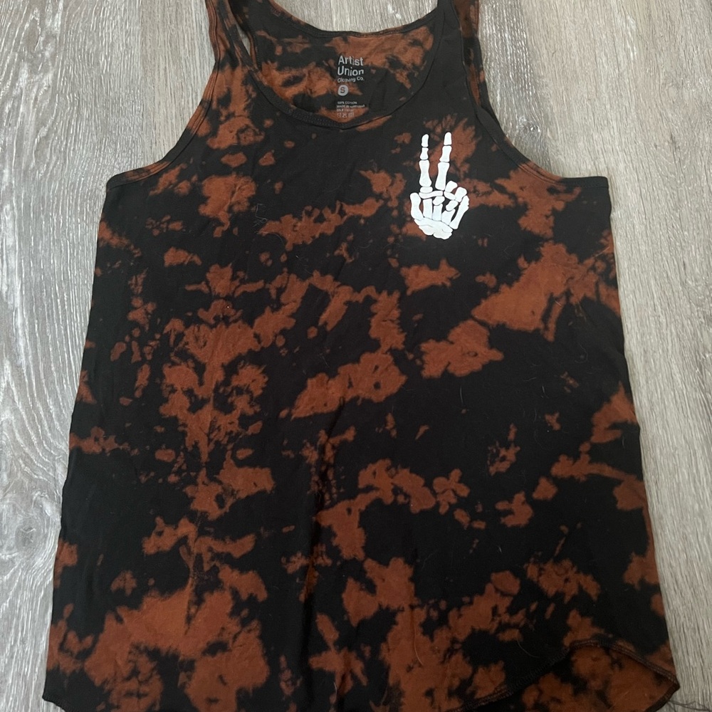 Tie-Dye Tank Top with Skeleton Hand Design